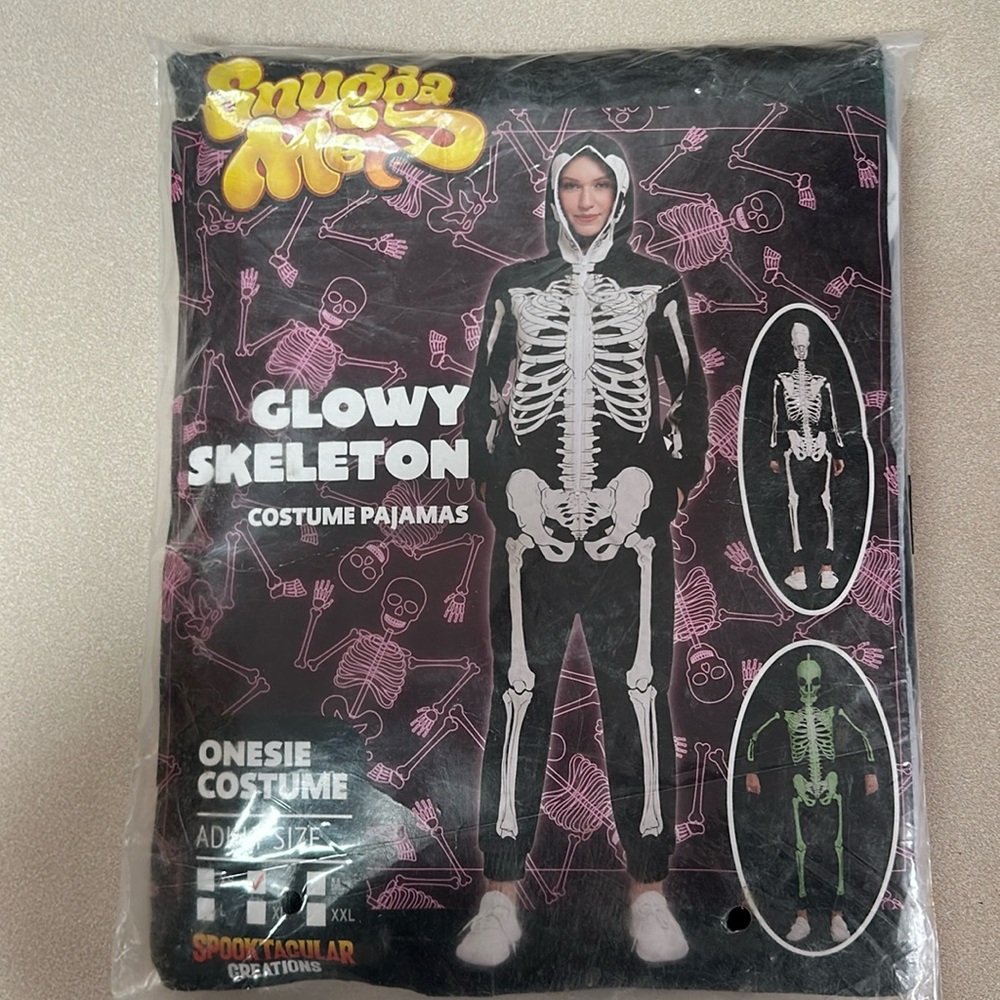 NEW- Glowy Skelton Costume Pajamas- Adult Small